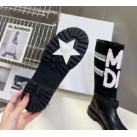 Grade Quality Dior D-Major Flat High Boots in White Miss Dior Print Fabric with Black Calfskin 1029013