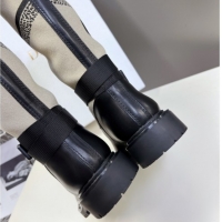 Best Grade Dior D-Major Flat High Boots in Beige Miss Dior Print Fabric with Black Calfskin 1029014