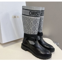Luxurious Dior D-Major Medium Boots in Grey Cannage Fabric and Black Calfskin D09021 1029025