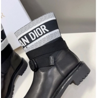 Stylish Dior D-Major Ankle Boots in Fabric and Calfskin Black/White D09021 1029017