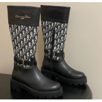 Popular Style Dior D-Town High Boots in Black Calfskin and Oblique Canvas with Buckle 1029026