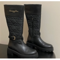 Top Design Dior D-Town High Boots in Black Calfskin and Nylon with Embroidered Cannage Motif with Buckle 1029027