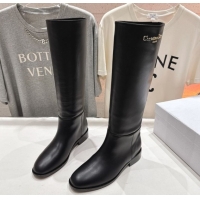 Buy Discount Dior D-Town Flat High Boots in Black Supple Calfskin Leather with Signature 1029029