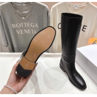 Buy Discount Dior D-Town Flat High Boots in Black Supple Calfskin Leather with Signature 1029029