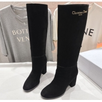 Shop Duplicate Dior D-Town Heel High Boots 8cm in Black Supple Suede with Signature 1029030