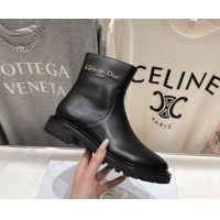 Good Product Dior D-Town Flat Ankle Boots in Black Calfskin Leather with Signature Black 1029032