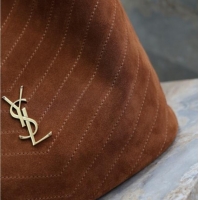 Affordable Price Saint Laurent Niki Supple Bucket Bag in Suede 8443461 Dark Brown 2025