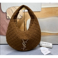 Grade Design Saint Laurent Icarino Hobo Bag in Quilted Suede 858160 Brown 2025
