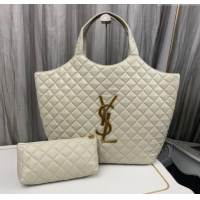 Well Crafted Saint Laurent Icare Maxi Shopping Bag in Quilted Nappa Leather 698651 White 2025