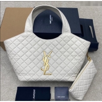 Best Quality Saint Laurent Icare Medium Shopping Bag in Quilted Nappa Leather 858191 White 2025