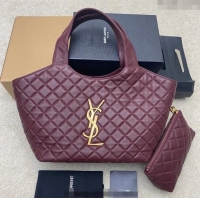 Buy Fashionable Saint Laurent Icare Medium Shopping Bag in Quilted Nappa Leather 858191 Burgundy 2025