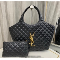 Top Grade Saint Laurent Icare Medium Shopping Bag in Quilted Nappa Leather 858191 Black 2025