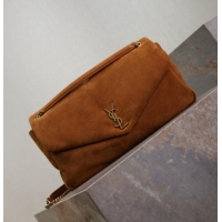 Promotional Saint Laurent Calypso Large Bag in Suede 777399 Brown Yellow 2025