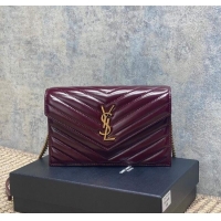 Promotional Saint Laurent Cassandre Envelope Chain Wallet in Matelasse Patent Leather 742920 Wine Red 2025