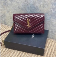 Promotional Saint Laurent Cassandre Envelope Chain Wallet in Matelasse Patent Leather 742920 Wine Red 2025