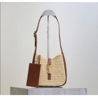 Best Product Saint Laurent LE 5 A 7 Baby Mini Bag in Straw and Leather 809461 Beige/Brown 2025
