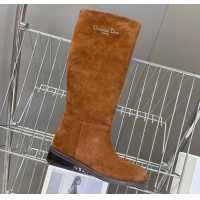 Unique Style Dior D-Town Flat High Boots in Supple Suede with Signature Brown 1029034