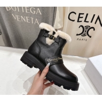 Good Quality Dior DiorAlps D-Quest Ankle Boots in Black Grained Calfskin and Wool with Buckle Strap 1029036