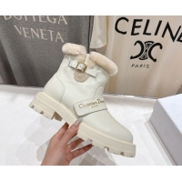 Best Product Dior DiorAlps D-Quest Ankle Boots in Grained Calfskin and Wool with Buckle Strap White 1029037
