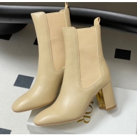 Low Cost Dior D-Art Heeled Ankle Boots 8cm in Calfskin Leather Beige 1029041