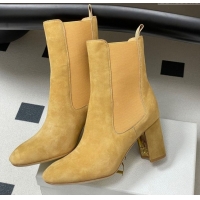 Top Grade Dior D-Art Heeled Ankle Boots 8cm in Suede Yellow 1029042