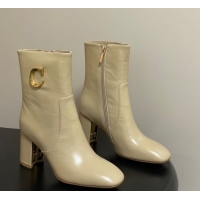 Luxury Dior D-Art Heeled Ankle Boots 8cm in Calfskin with CD Letters Beige 1029044
