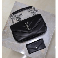 Buy Fashionable Saint Laurent Loulou Mini Bag in Matelasse Lambskin 821749 Black/Silver 2025