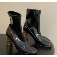 Unique Style Dior Icon Ankle Boots 8cm Cannage Metal-Tone Heel in Patent Leather Black 1029047