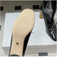 Unique Style Dior Icon Ankle Boots 8cm Cannage Metal-Tone Heel in Patent Leather Black 1029047