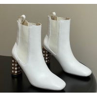 Pretty Style Dior Icon Ankle Boots 8cm Cannage Metal-Tone Heel in Calfskin Leather White 1029049