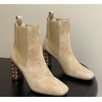 Top Grade Dior Icon Ankle Boots 8cm Cannage Metal-Tone Heel in Suede Beige 1029051