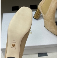 Top Grade Dior Icon Ankle Boots 8cm Cannage Metal-Tone Heel in Suede Beige 1029051
