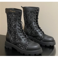 Top Design Dior D-Unit Ankle Boots 4.5cm in Black and White Cannage Tweed and Black Calfskin 1029055