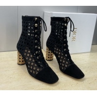 Best Grade Dior Icon Ankle Boots 8cm with Cannage Metal-Tone Heel in Black Cannage Embroidery and Suede 1029056