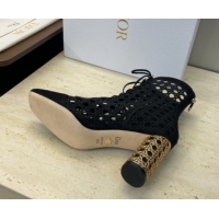 Best Grade Dior Icon Ankle Boots 8cm with Cannage Metal-Tone Heel in Black Cannage Embroidery and Suede 1029056