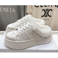 Sumptuous Dior Star Platform Sneaker Mules 5cm in Calfskin Leather and Wool White 1029057
