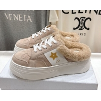 Classic Hot Dior Star Platform Sneaker Mules 5cm in Suede and Wool Beige 51029058