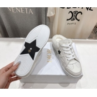 Durable Dior Star Sneaker Mules in Calfskin Leather and Wool White 51029062