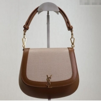 Best Price Saint Laurent Voltaire Bag in Cotton Linen and Leather 753824 Brown 2025