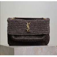 Promotional Saint Laurent Medium Niki Bag in Raffia Straw 633158 Coffee Brown 2025