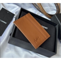 Good Product Saint Laurent Cassandre Shadow Card Case in Grained Leather 687098 Brown 2025