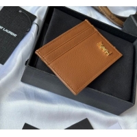 Top Grade Saint Laurent Cassandre Shadow Card Case in Grained Leather 687098 Brown/Gold 2025