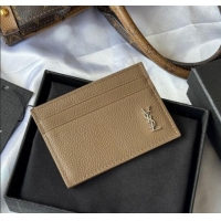 Top Grade Saint Laurent Cassandre Shadow Card Case in Grained Leather 687098 Beige/Silver 2025