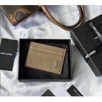 Top Grade Saint Laurent Cassandre Shadow Card Case in Grained Leather 687098 Beige/Silver 2025