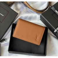 Discount Saint Laurent Cassandre Shadow Business Card Case in Grained Leather 693492 Brown 2025