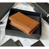 Discount Saint Laurent Cassandre Shadow Business Card Case in Grained Leather 693492 Brown 2025