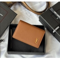 Big Discount Saint Laurent Cassandre Shadow Business Card Case in Grained Leather 693492 Brown/Gold 2025