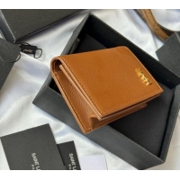 Big Discount Saint Laurent Cassandre Shadow Business Card Case in Grained Leather 693492 Brown/Gold 2025