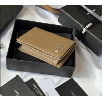 Famous Brand Saint Laurent Cassandre Shadow Business Card Case in Grained Leather 693492 Beige/Silver 2025