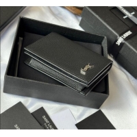 Buy Discount Saint Laurent Cassandre Shadow Business Card Case in Grained Leather 693492 Black/Silver 2025